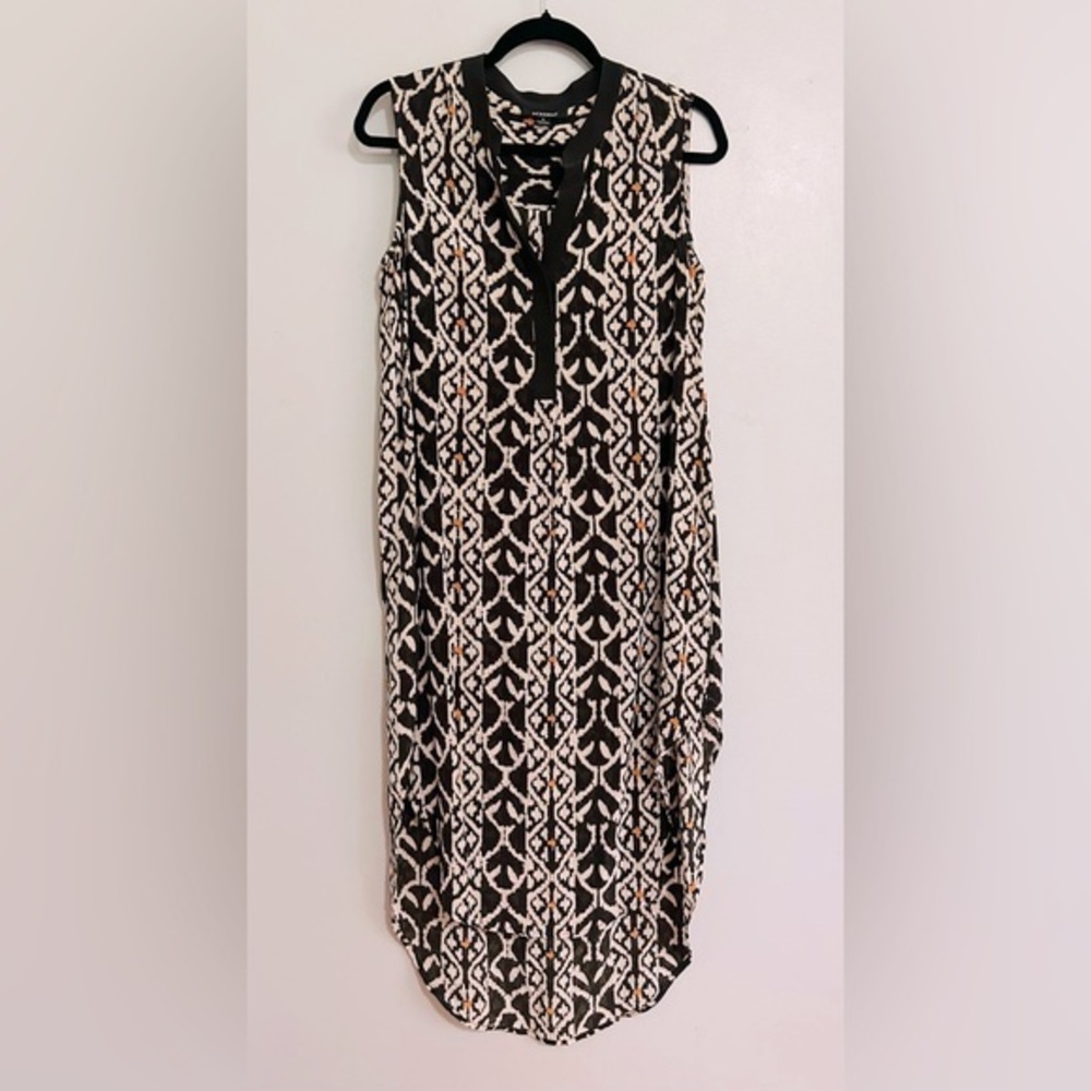 Acrobat Silk Tunic Dress Sleeveless Ikat Print Boho S